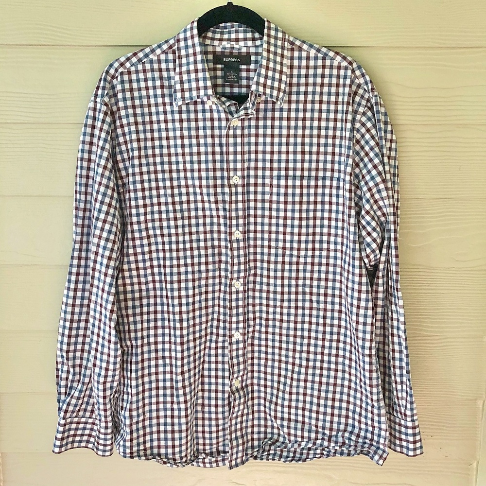 Express Mens Button Down Plaid Long Sleeve Shirt